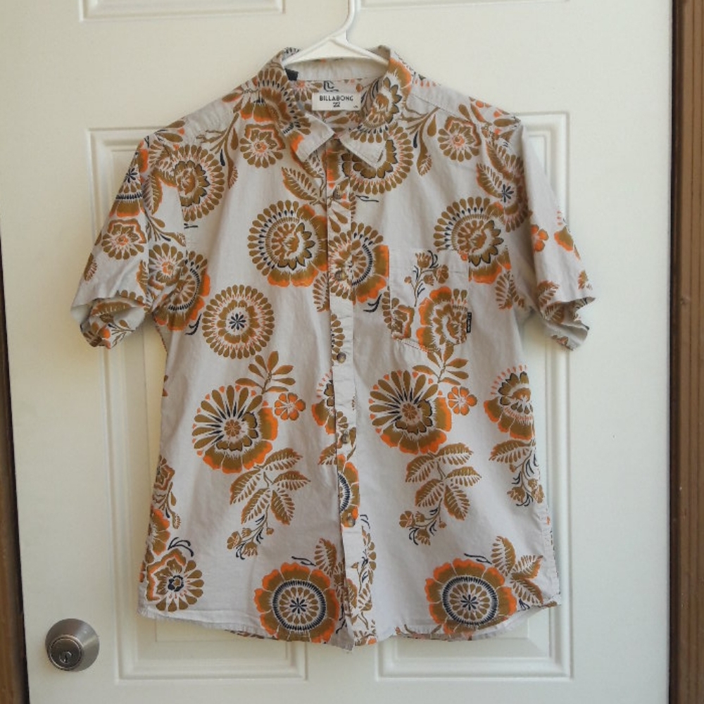 Billabong Kids Floral Button Down Shirt - Orange and Brown